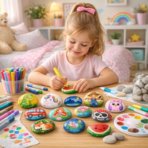 Zestaw Kreatywny DIY Malowanie Kamieni Pisaki Kleje Brokatowe LEAN Toys