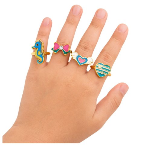 Zestaw Pierścionki Dla Dzieci Regulowane Metalowe Różne Wzory Serce 12 szt. LEAN TOYS