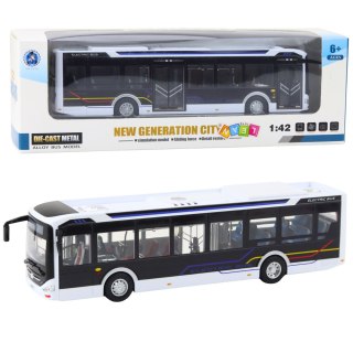Autobus Metalowy Miejski Światła Dźwięk 1:42 Biały LEAN Toys