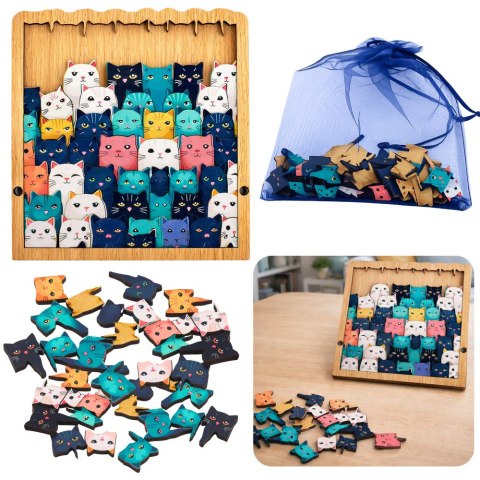 Drewniane Puzzle Kotki Układanka Edukacyjna Ramka Woreczek 62 el. LEAN Toys