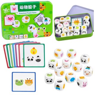 Gra Edukacyjna Dla Dzieci Dopasuj Zwierzątka Kostki Drewniane Karty LEAN Toys