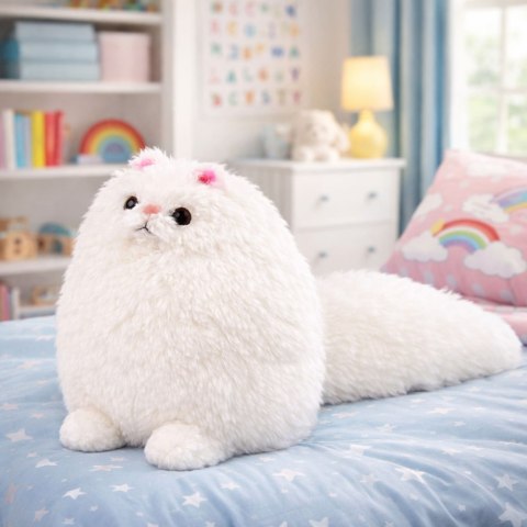 Pluszowa Maskotka Przytulanka Duży Kot Z Długim Ogonem Biały 30 x 30 cm