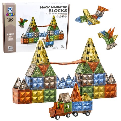 Klocki Magnetyczne Konstrukcyjne Kreatywne Figury Pojazd 3D 100 el.