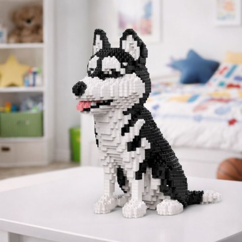 Zestaw Klocki Konstrukcyjne Pies Husky Biało-Czarny Figurka 3D 1900 el.