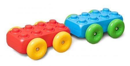 Klocki budowlane "cegły" Marioinex + 2 kółka, 30 elementów