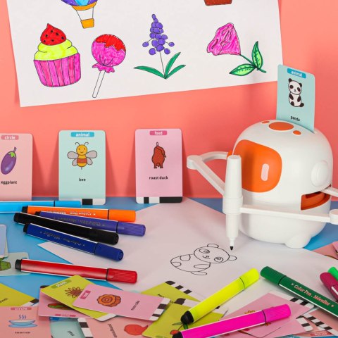 Zabawka interaktywna edukacyjna robot nauka rysowania fiszki mazaki pomarańczowy Kik Sp. z o. o. Sp. k.