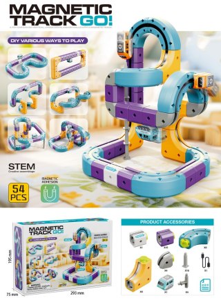 Klocki magnetyczne konstrukcyjne tor wyścigowy auta 54 elementy Kik Sp. z o. o. Sp. k.