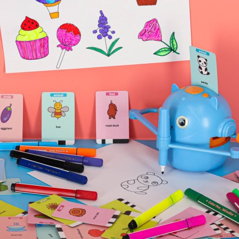 Zabawka interaktywna robot nauka rysowania fiszki kolorowe mazaki niebieski Kik Sp. z o. o. Sp. k.