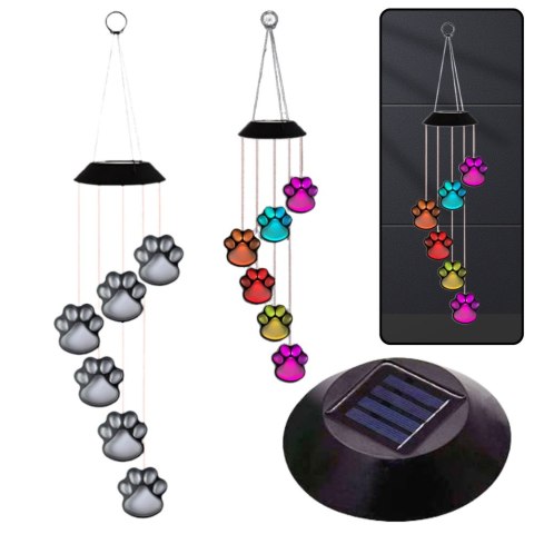 Lampki Solarne Ogrodowe LED Dzwonki Psie Łapy Kolorowe 70cm
