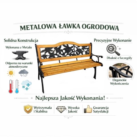 Ławka Ogrodowa Drewniana Metalowa Ławeczka Parkowa Ozdobna z Oparciem