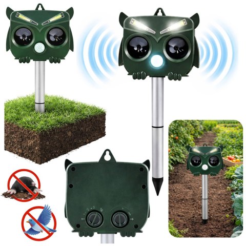 Solarny Odstraszacz Zwierząt Sowa Czujnik Ruchu Ultradźwięki Diody LED