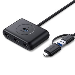 4w1 HUB adapter rozdzielacz USB-A/C na 4x USB 3.0 5Gb/s 1m czarny UGREEN