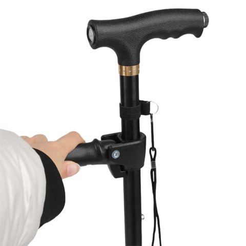 Laska Składana Regulowana Z Latarką LED Dla Seniora Czarna 80-100 cm