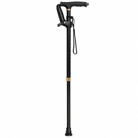Laska Składana Regulowana Z Latarką LED Dla Seniora Czarna 80-100 cm