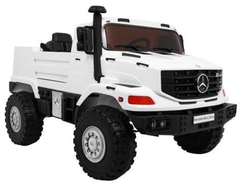 Auto na akumulator Mercedes-Benz Zetros dla dzieci Biały + 2-osobowy + Bagażnik + Pilot