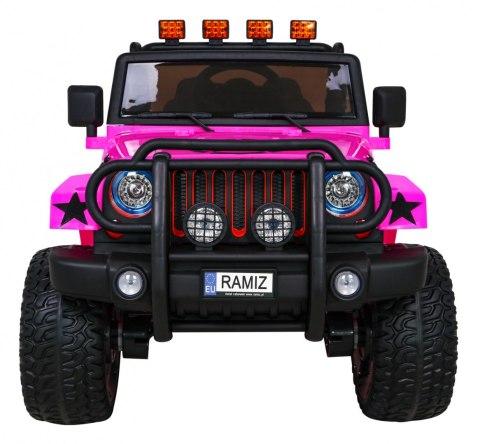 Auto terenowe typu jeep Monster 4x4 dla dzieci Różowy + Pilot + Regulacja siedzenia + Wolny Start + MP3 LED + Bagażnik + Plecak