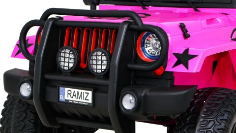 Auto terenowe typu jeep Monster 4x4 dla dzieci Różowy + Pilot + Regulacja siedzenia + Wolny Start + MP3 LED + Bagażnik + Plecak