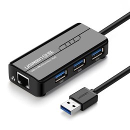 HUB Adapter sieciowy USB-A - RJ45 1000 Mbps / 3x USB 3.0 czarny UGREEN