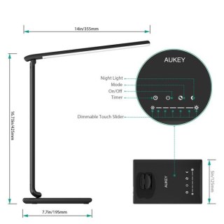 LT-T10 Black lampa biurkowa LED dotykowa | 12W | 3000-6500K | 7 poziomów ściemniania | 5 trybów świecenia