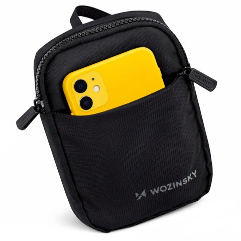 Mini saszetka na ramię wodoodporna dwukomorowa na telefon unisex - czarna WOZINSKY