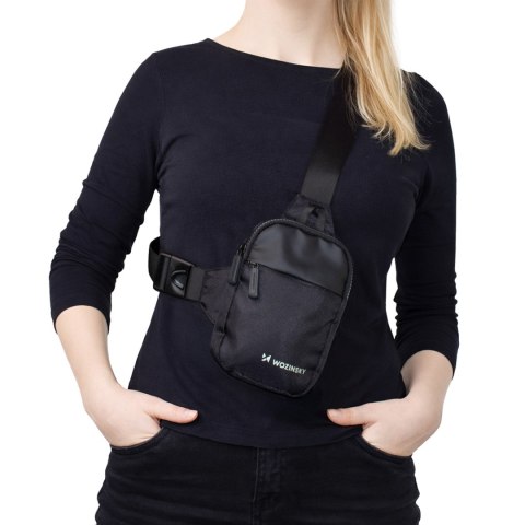 Mini saszetka na ramię wodoodporna dwukomorowa na telefon unisex - czarna WOZINSKY