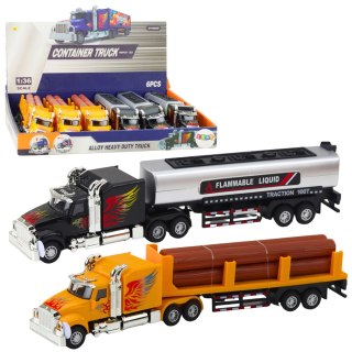 Ciężarówka Cysterna Transport Drewna Napęd Pull-Back Światła Dźwięki 1:36