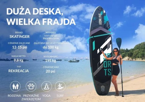 Deska SUP SKATINGER Grey sports 350x89x15 Yoga