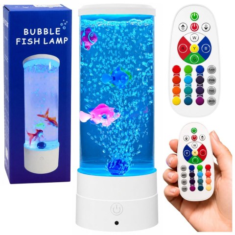 Lampka Nocna Ozdobna LED RGB Akwarium Z Rybkami 16 Kolorów USB Biała
