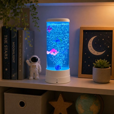 Lampka Nocna Ozdobna LED RGB Akwarium Z Rybkami 16 Kolorów USB Biała