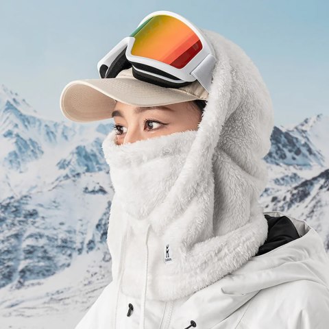 Ciepła kominiarka z futerka zimowa narciarska Arctic Velvet rozmiar L - biała Qunature
