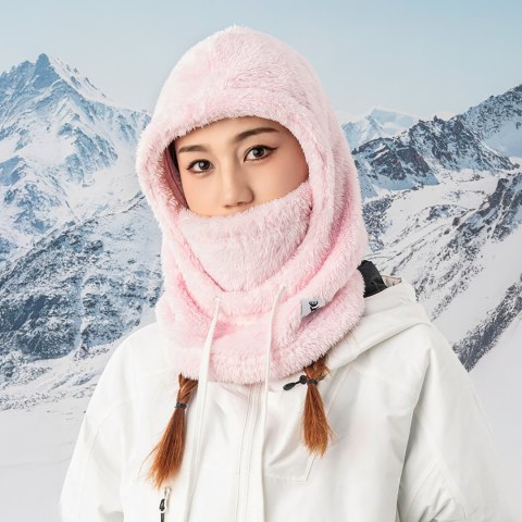 Ciepła kominiarka z futerka zimowa narciarska Arctic Velvet rozmiar L - różowa Qunature