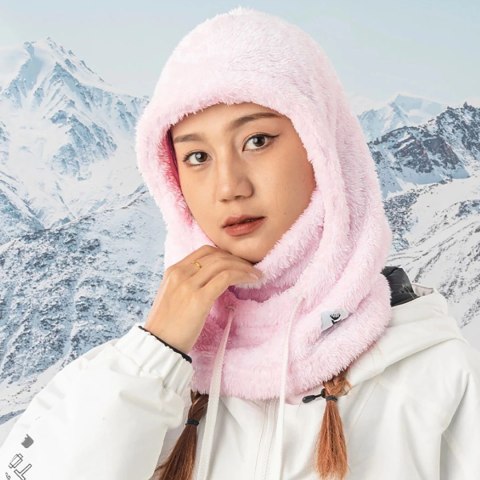 Ciepła kominiarka z futerka zimowa narciarska Arctic Velvet rozmiar L - różowa Qunature