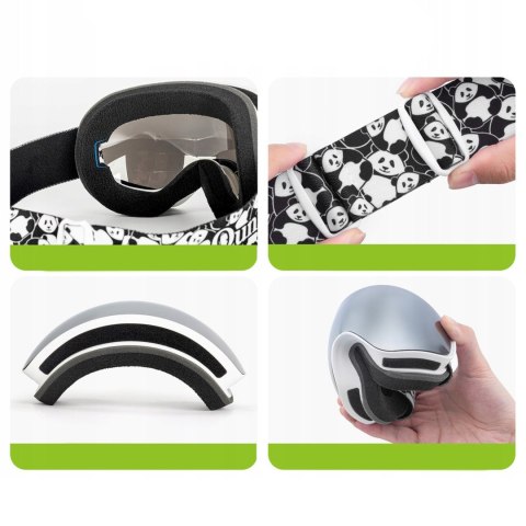 Gogle narciarskie dla dzieci Panda UV400 - czarno-białe Qunature