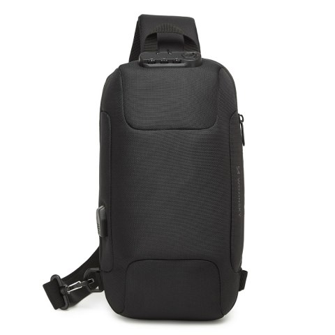 Plecak miejski Premium na jedno ramię antykradzieżowy z organizerem i USB - czarny WOZINSKY