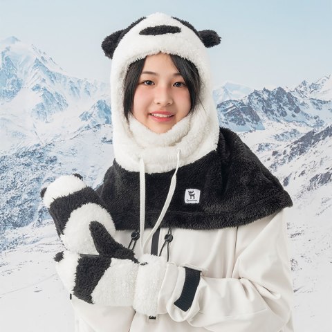Rękawiczki narciarskie Panda dla dzieci i dorosłych rozmiar S - czarne/białe Qunature