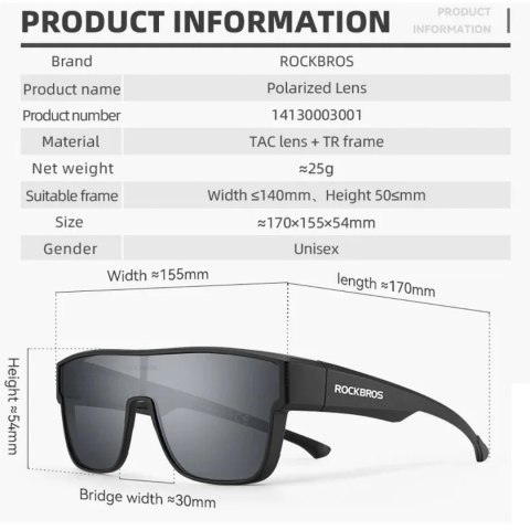Okulary rowerowe z polaryzacją ramką i filtrem UV 400 szare ROCKBROS