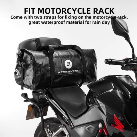 Praktyczna torba motocyklowa wodoodporna mocowana na siedzenie bagaznik 55L czarna ROCKBROS