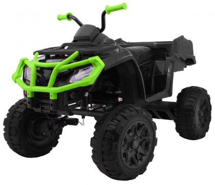 Quad XL ATV na akumulator dla dzieci Czarno-Zielony + Napęd 4x4 + Bagażnik + Wolny Start + EVA + Audio LED