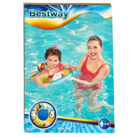 BESTWAY 36113 Kółko do pływania koło dmuchane plażowe 51cm pingwiny max 60kg 3-6 lat