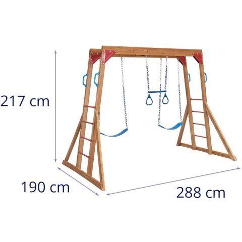 Plac zabaw ogrodowy 2 huśtawki drabinki kółka gimnastyczne Hillvert