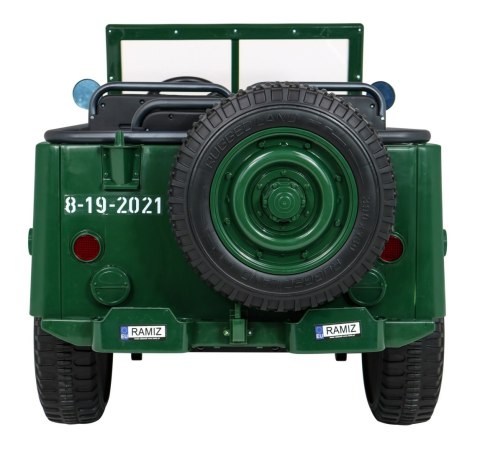 Autko Wojskowe Retro dla 3 dzieci Zielony + Napęd 4x4 + Schowki + EVA + Wolny Start + MP3 LED