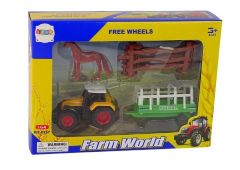 Zestaw Farma Traktor Przyczepa Koń 1:64 LEAN Toys