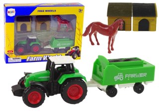 Zestaw Farma Traktor Przyczepa Koń Stajnia 1:64 LEAN Toys