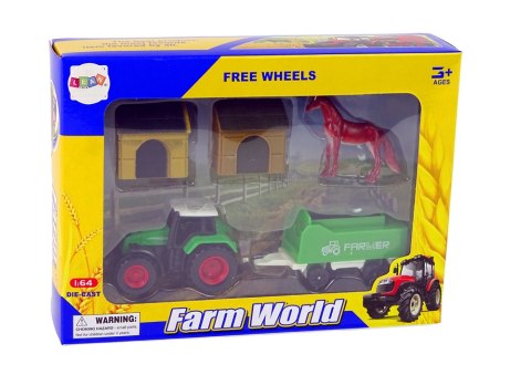 Zestaw Farma Traktor Przyczepa Koń Stajnia 1:64 LEAN Toys