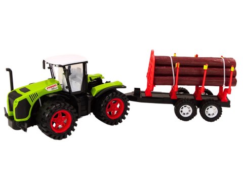 Traktor Farmerski Z Przyczepą Na Drewno 9 Bali Drzewa Napęd Zielony LEAN Toys