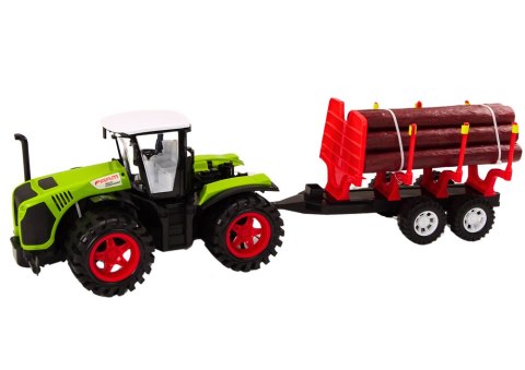 Traktor Farmerski Z Przyczepą Na Drewno 9 Bali Drzewa Napęd Zielony LEAN Toys