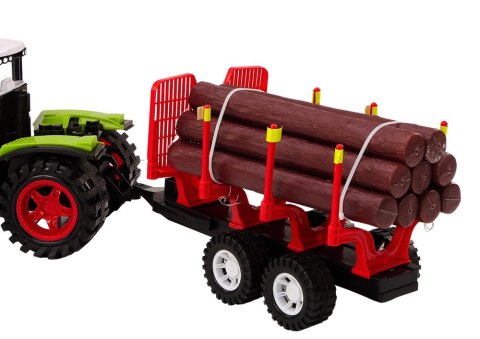 Traktor Farmerski Z Przyczepą Na Drewno 9 Bali Drzewa Napęd Zielony LEAN Toys