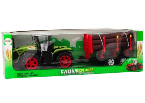 Traktor Farmerski Z Przyczepą Na Drewno 9 Bali Drzewa Napęd Zielony LEAN Toys