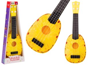 Ukulele Dla Dzieci Mini Gitara 4 Struny Motyw Ananasa Gitarka Żółta 15″ LEAN Toys