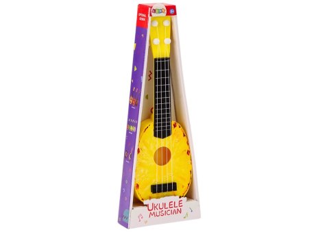 Ukulele Dla Dzieci Mini Gitara 4 Struny Motyw Ananasa Gitarka Żółta 15″ LEAN Toys